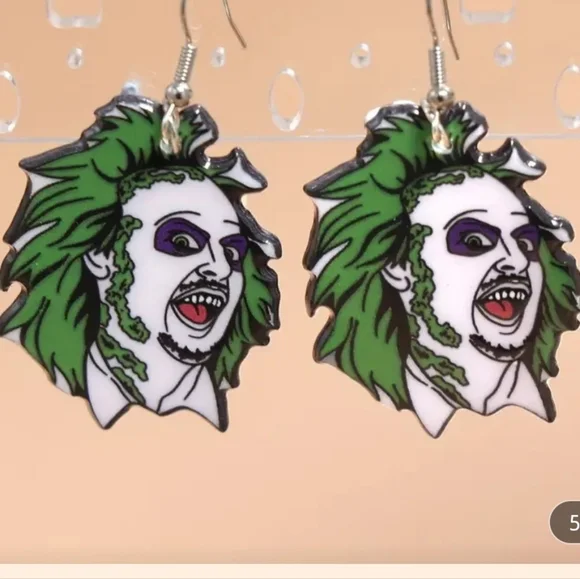 💖 Beetlejuice Earrings Halloween Costume Party Funny Jewelry Dress Up NEW Face - Picture 5 of 7